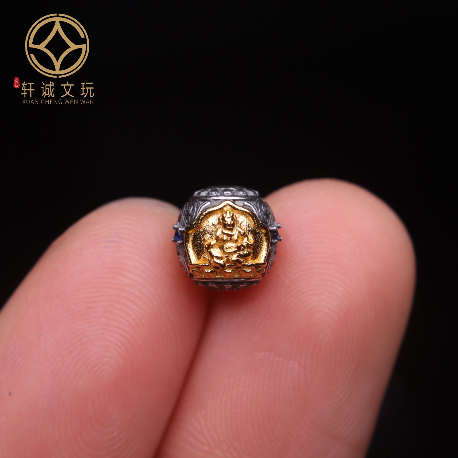 原创足银925银镀金大黑天黄财神顶腰珠隔珠手串串珠diy文玩配饰珠