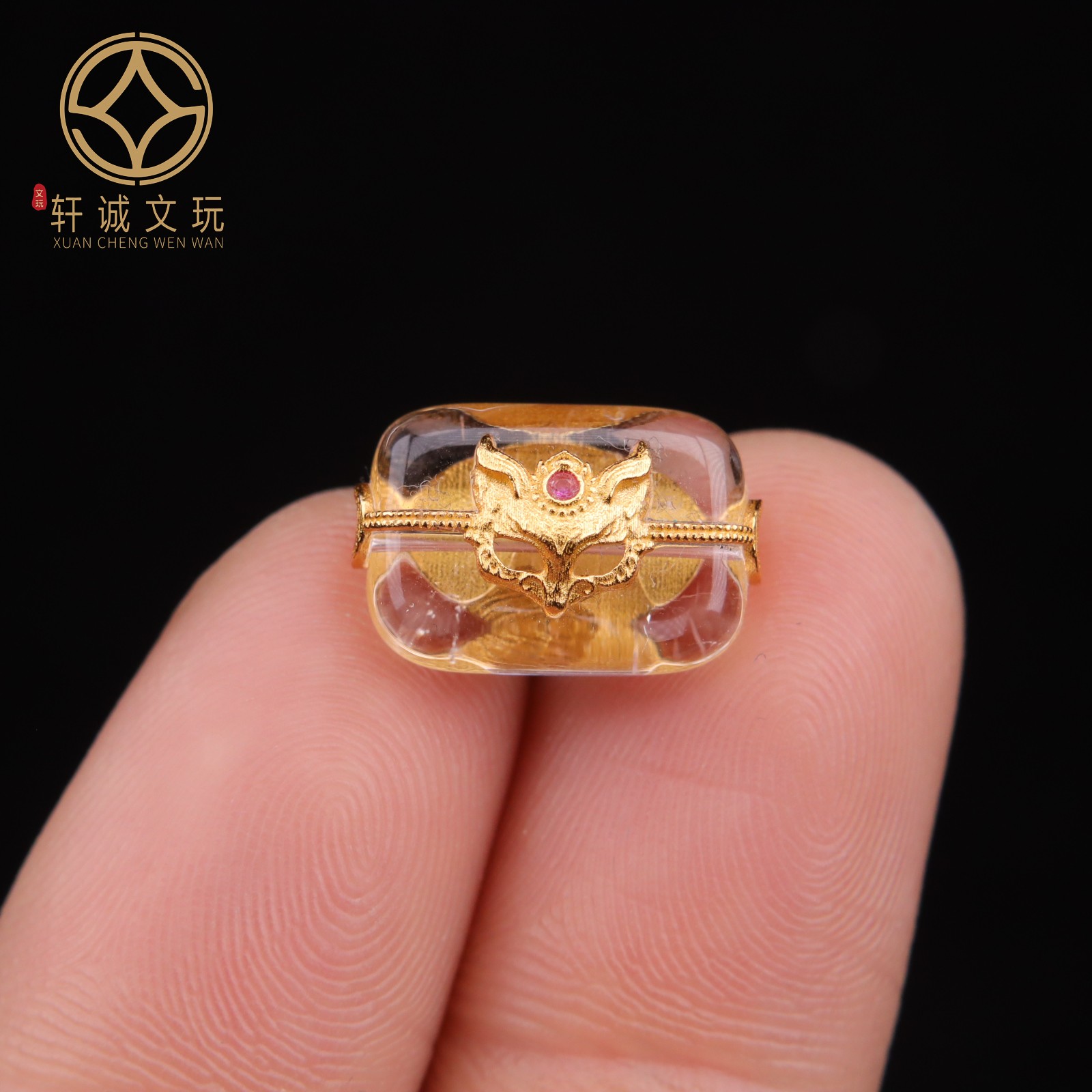 S925纯银镀金镶嵌白水晶狐狸面具五条经文桶珠隔珠配件配珠桶珠