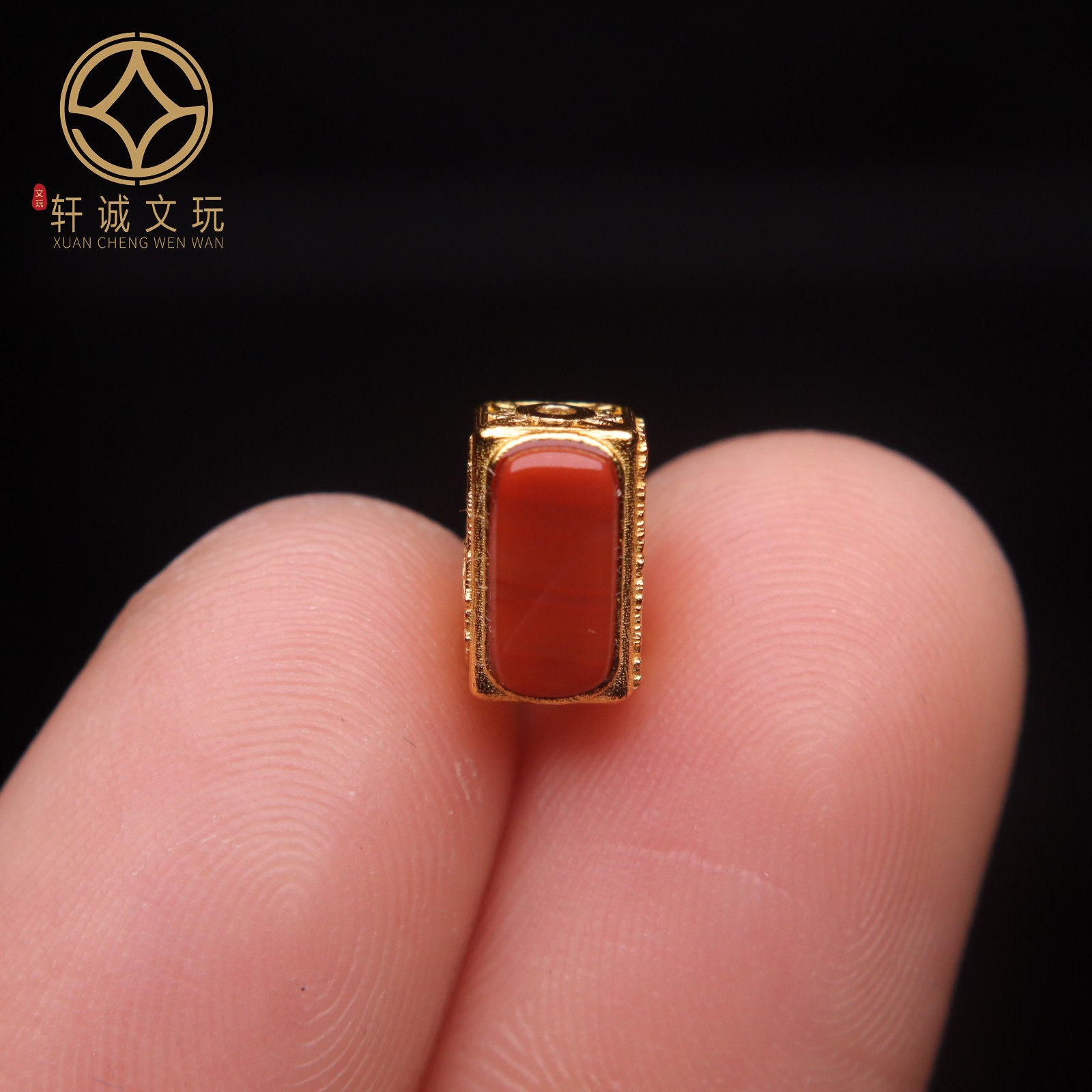 原创S925银镀金镶南红玛瑙桶珠diy文玩佛珠手串手链隔珠文玩配件