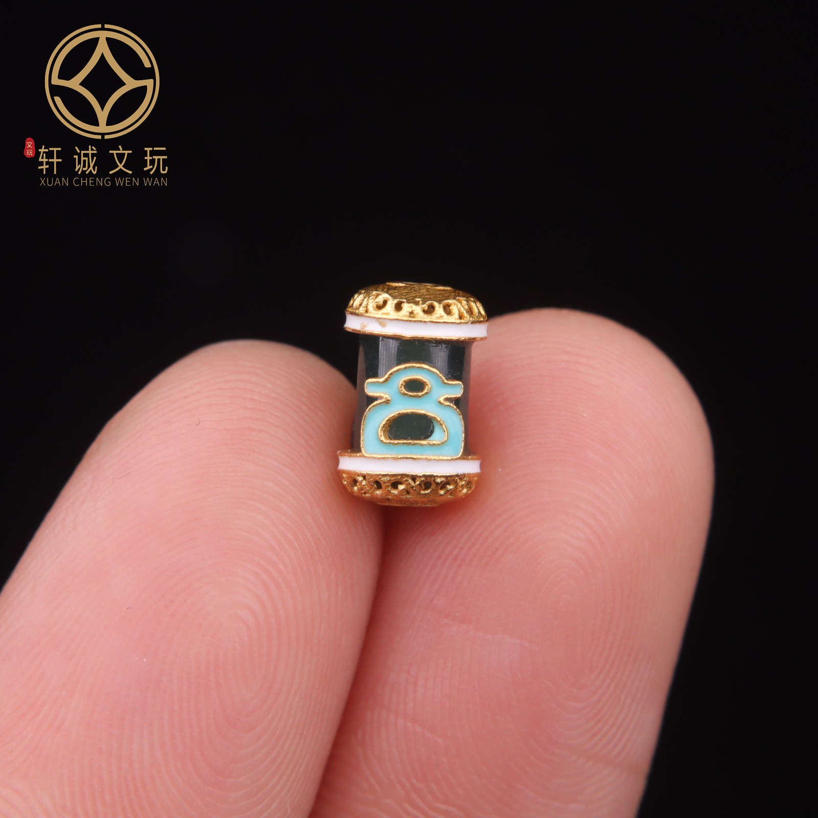 S925纯银镀金镶嵌和田玉老型莲子桶珠隔珠配件配珠手串手链桶珠