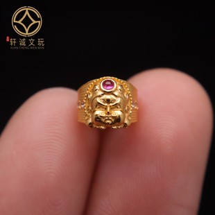 原创足银925银镀金大黑天黄财神跑环隔珠手串手链diy文玩配珠配饰