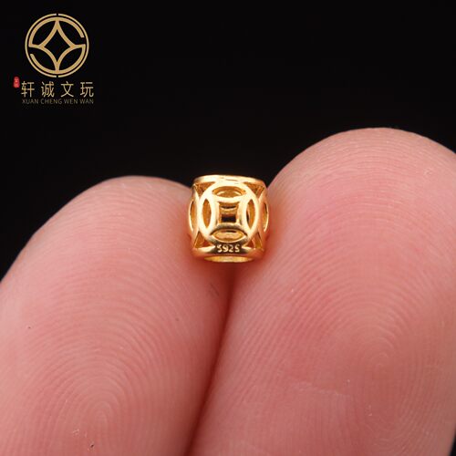 5MM铜钱桶珠银镀金925纯银饰文玩手串手链diy配饰配件108配珠