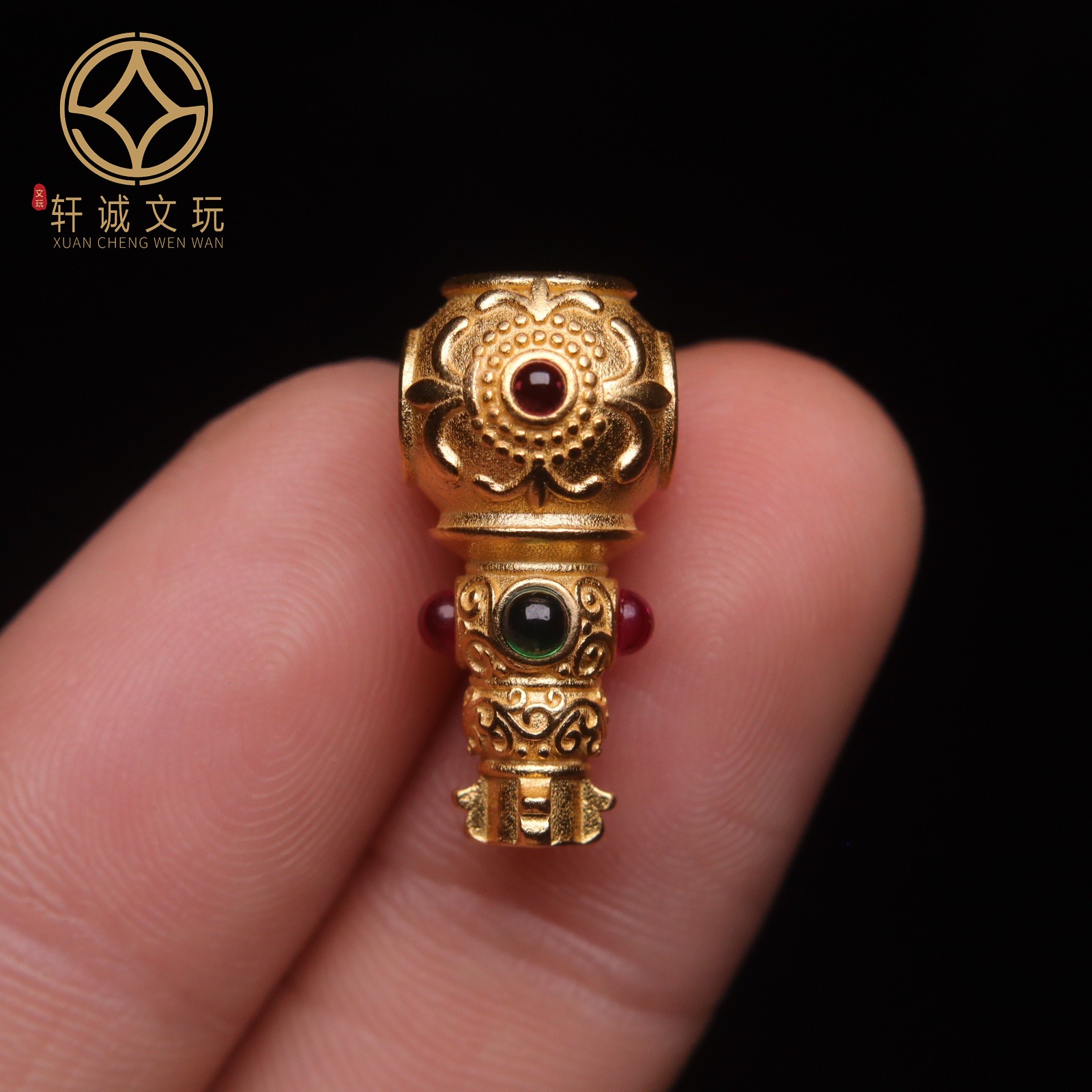 原创足银925镀金镶嵌三通佛头金刚星月菩提手串长串手持diy配饰