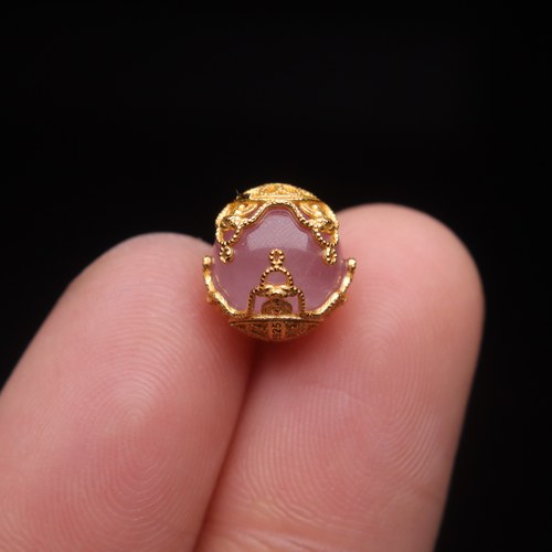 银镀金古法金配件天然紫蔷薇镶嵌无相佛隔珠散珠圆珠DIY文玩配饰