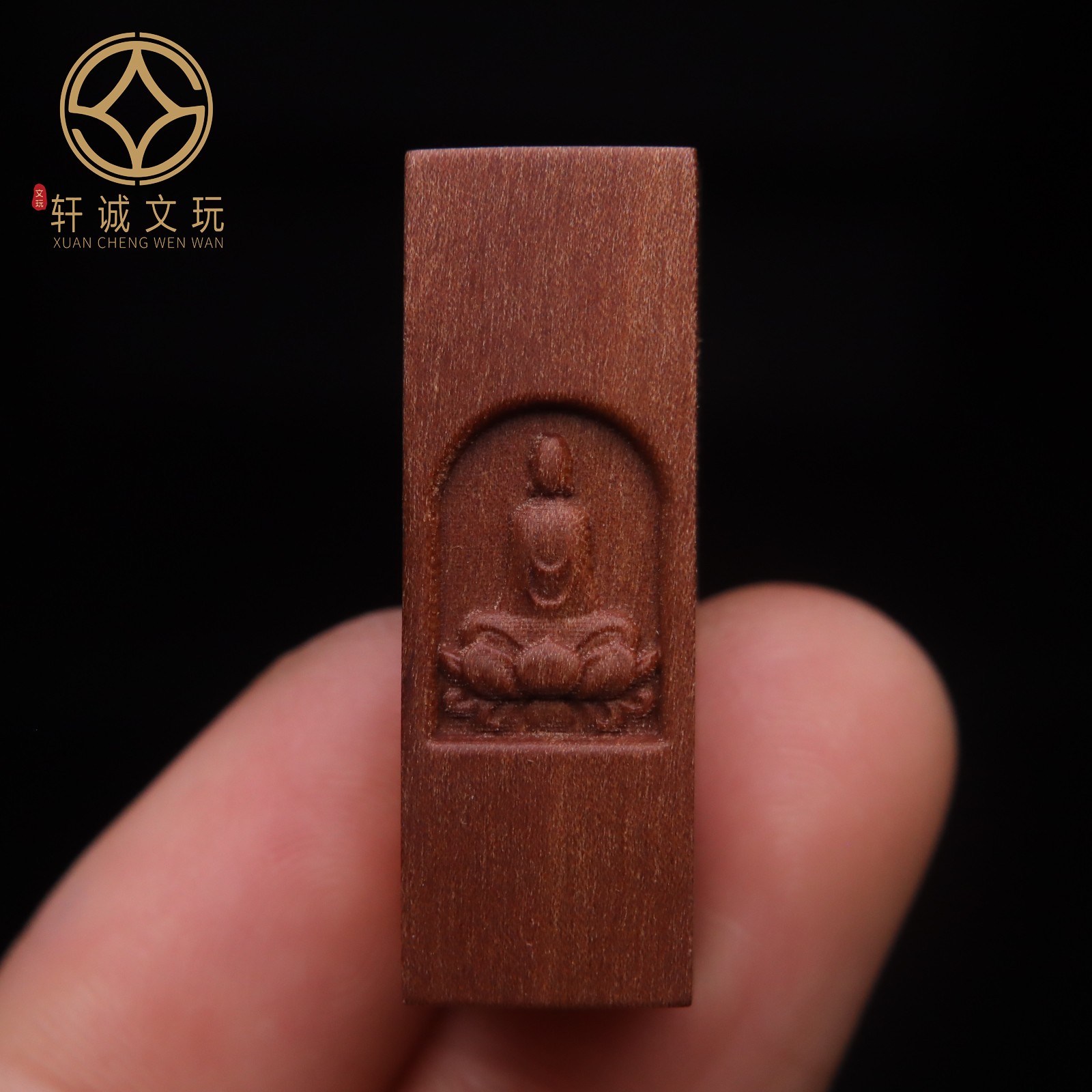 原创天然沉香木老山檀方型无相佛三通佛头手串散珠DIY文玩配饰件