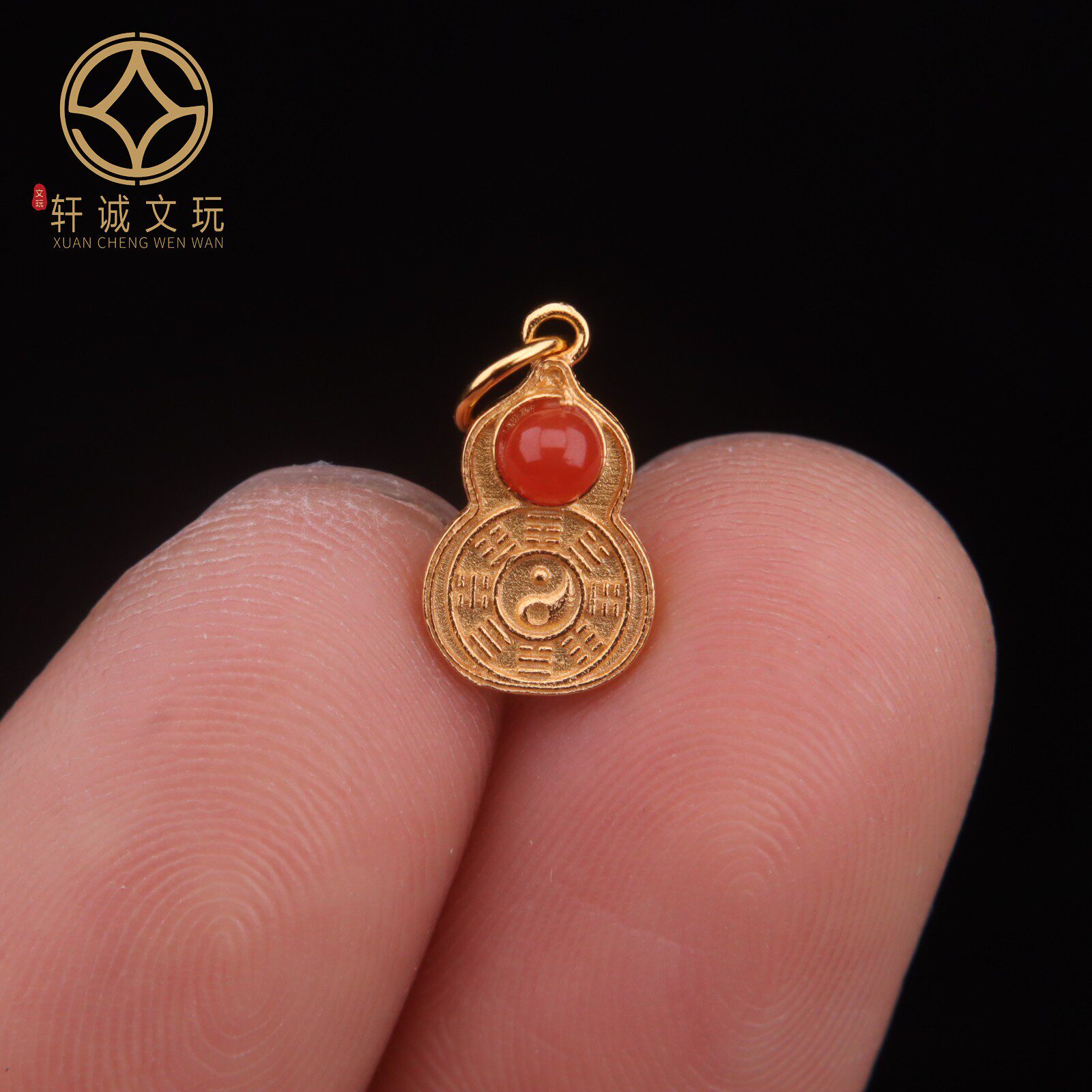 原创S925银镀金南红玛瑙太极八卦葫芦diy文玩配件手串配珠饰吊坠