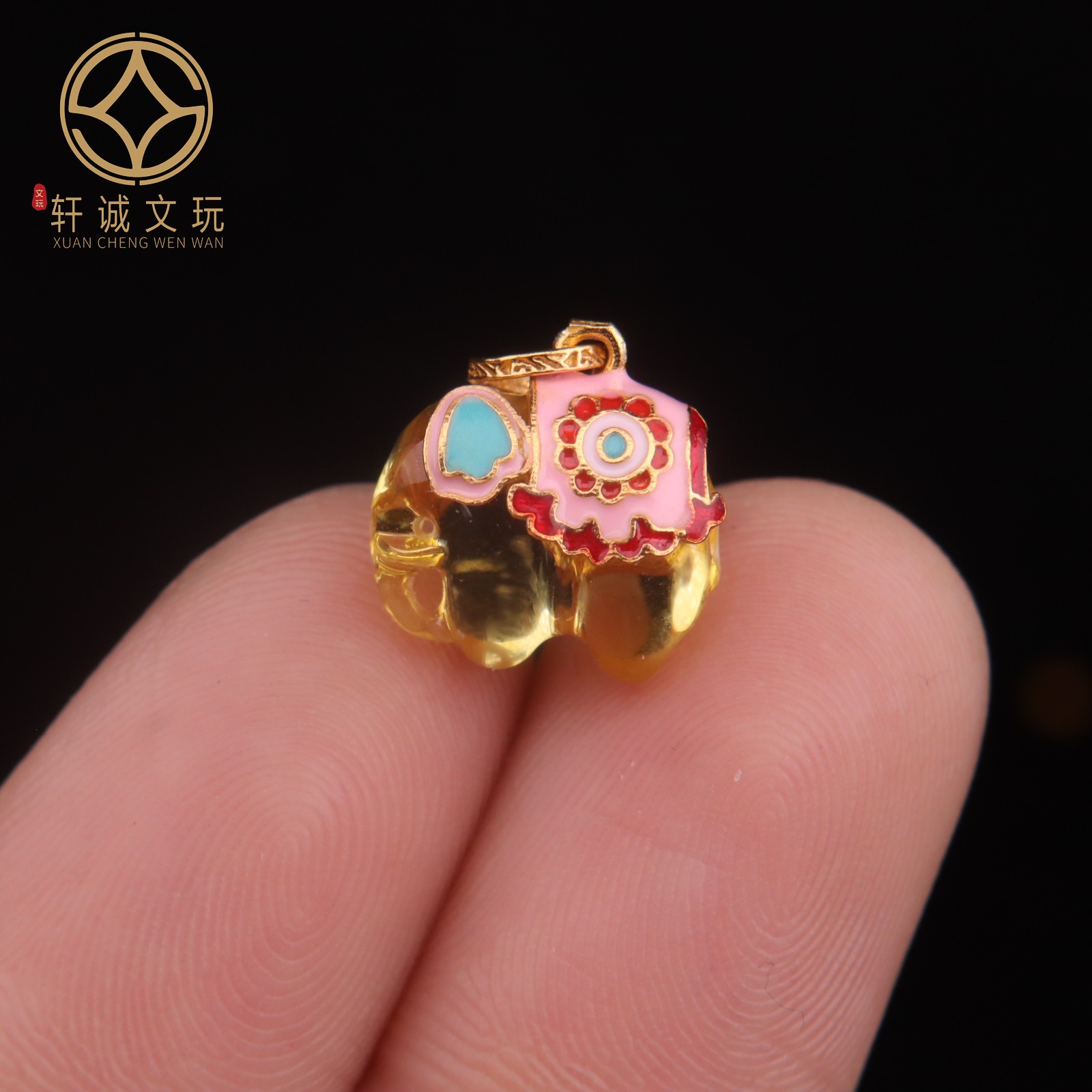 天然银镀金珀蜜蜡镶嵌福象神吊坠DIY文玩配饰手串手链配件挂件
