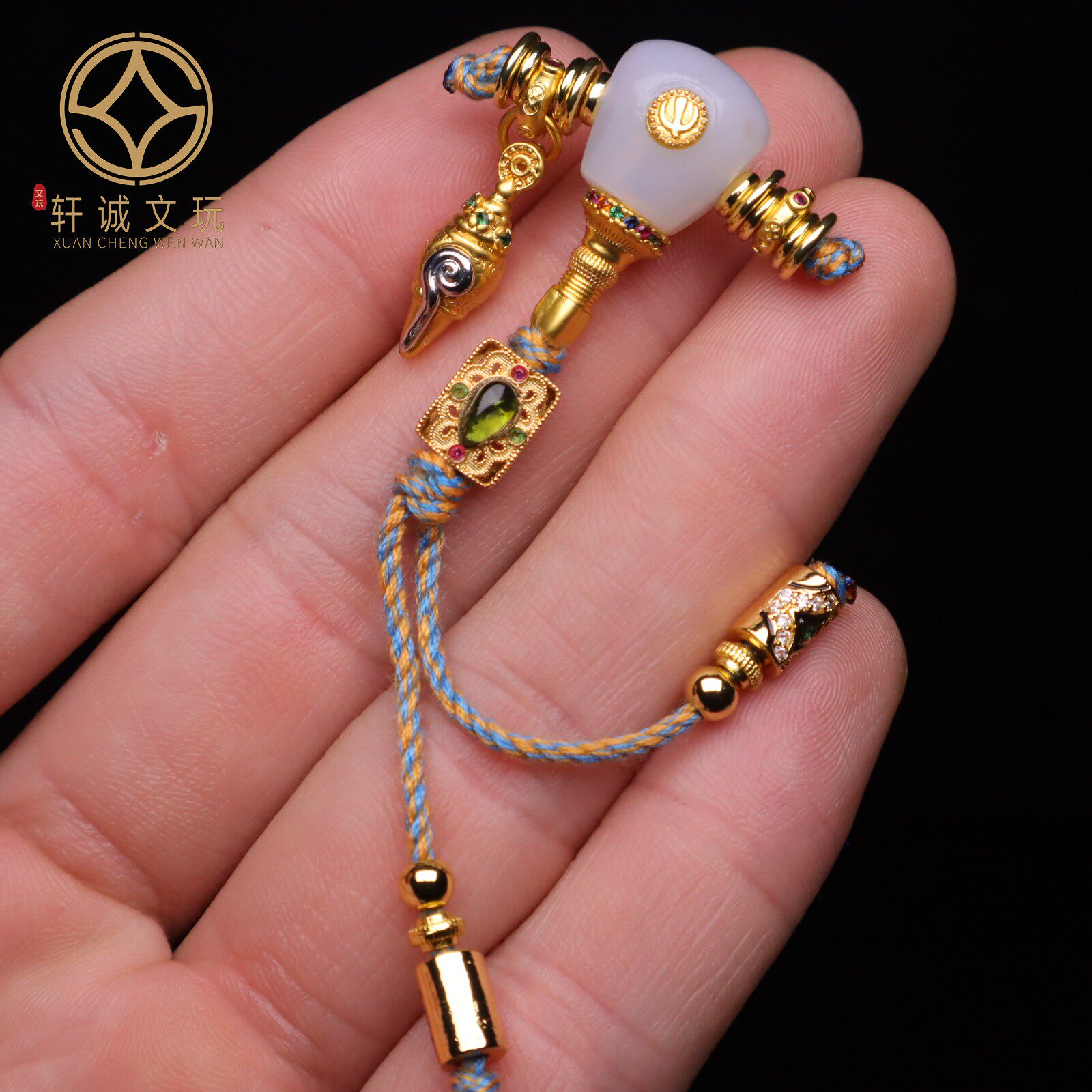 原创S925银镀金天然玛瑙镶嵌桶珠散珠DIY文玩配饰配件配珠饰品