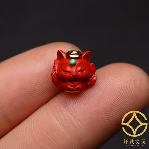 真品朱砂镶嵌狐狸红砂帝王砂珠吊坠小配件挂件手串手链挂件配饰