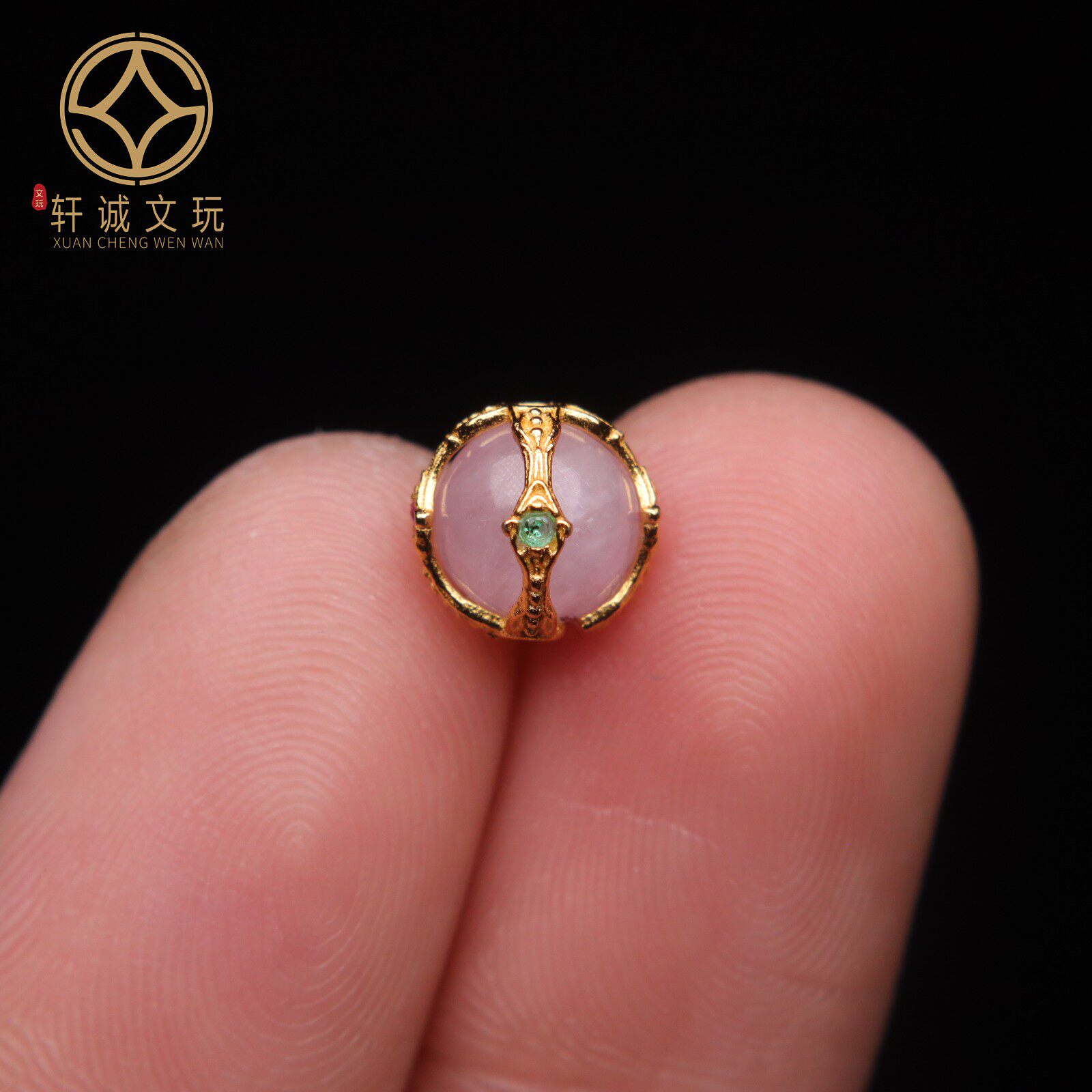 S925纯银镀金镶嵌粉蔷薇石莲花圆珠隔珠配件散珠手链手串配珠