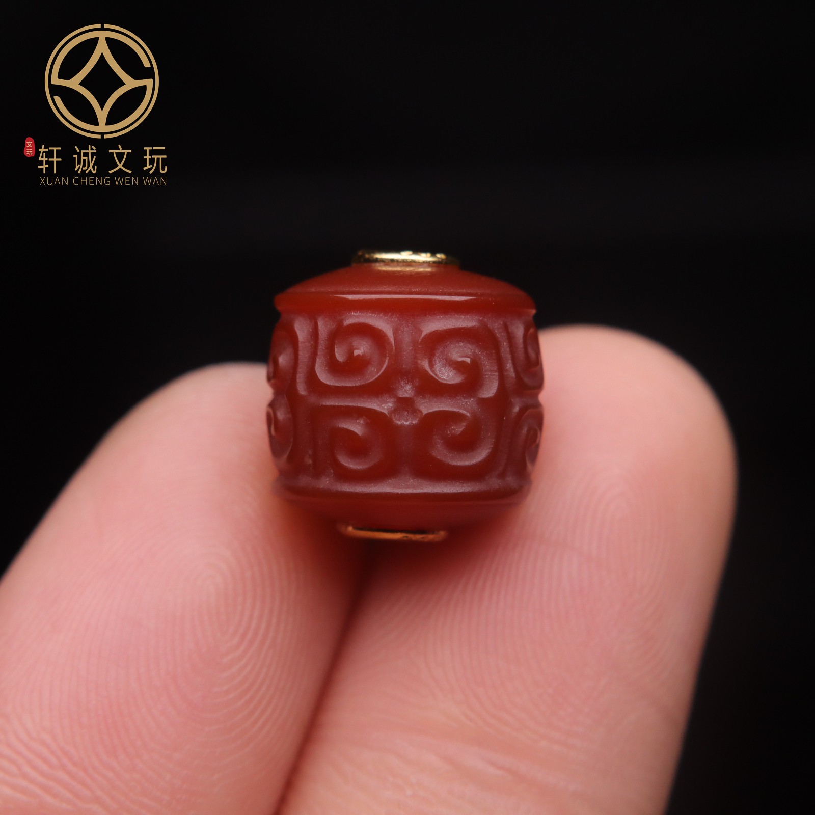 古法金925银镀金镶嵌回纹桶珠南红玛瑙鼓珠散珠DIY配饰配珠饰品