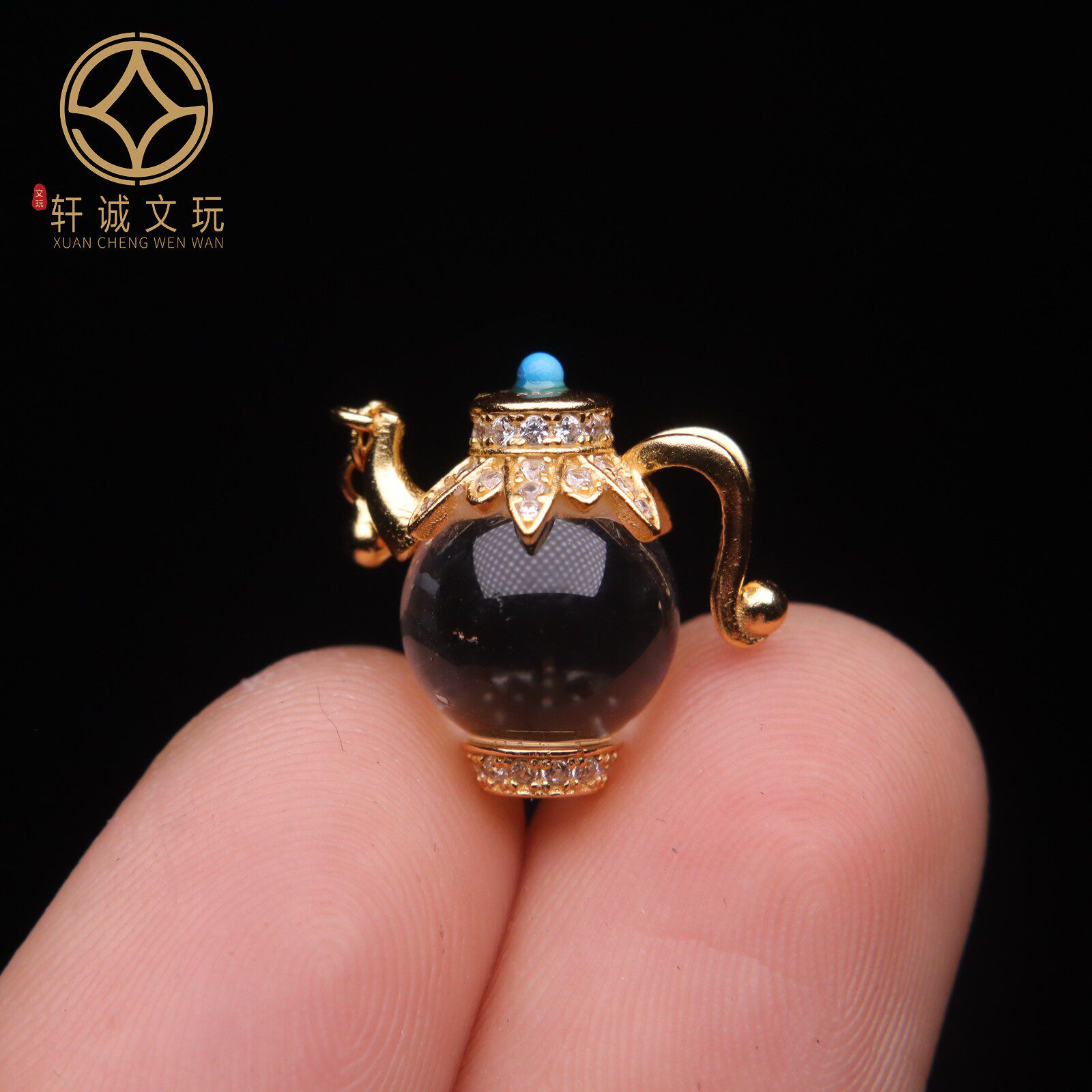 原创925银镀金水晶茶壶吊坠腰珠隔珠手工串珠编绳diy文玩配饰配珠