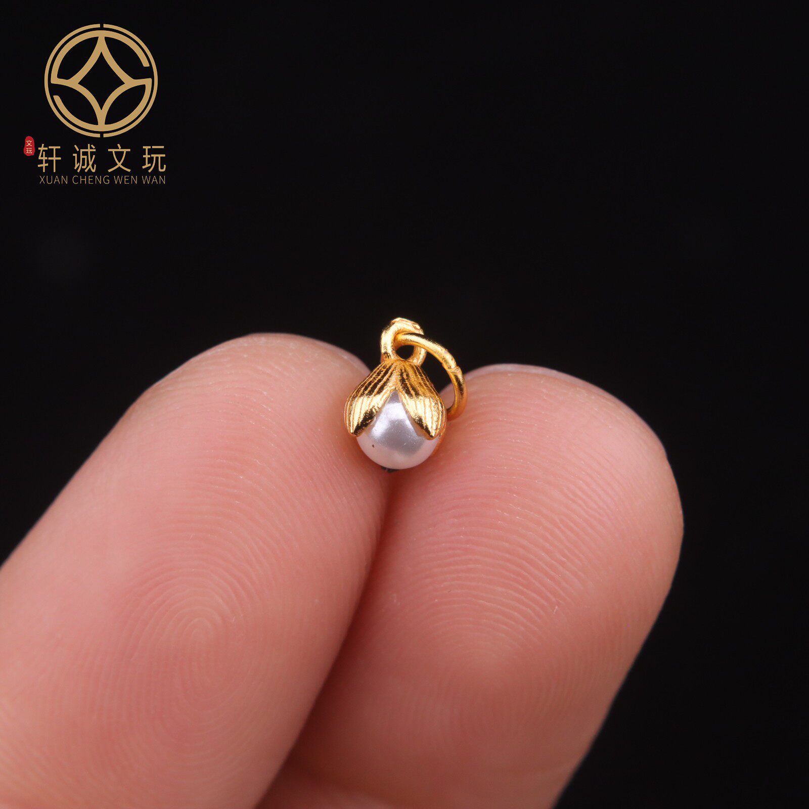 原创925银镀金珍珠莲花镶嵌桶珠腰珠串珠diy文玩散珠配饰配珠吊坠