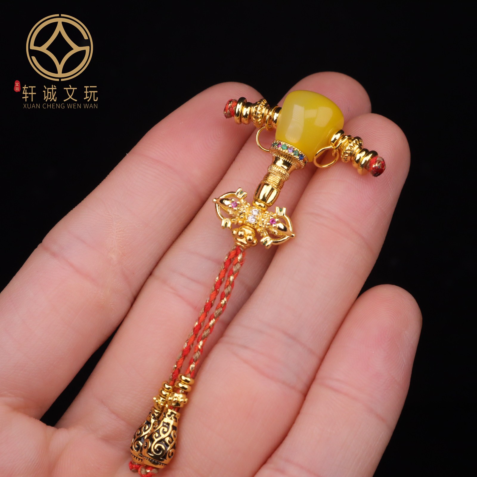 11MM三通黄玛瑙金刚杵套装天然古法金佛头108长串配饰配珠配件