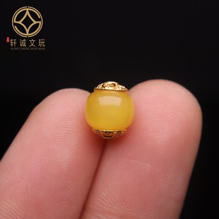 原创银镀金镶嵌天然琥珀蜜蜡桶珠隔珠散珠手串diy文玩配件配珠