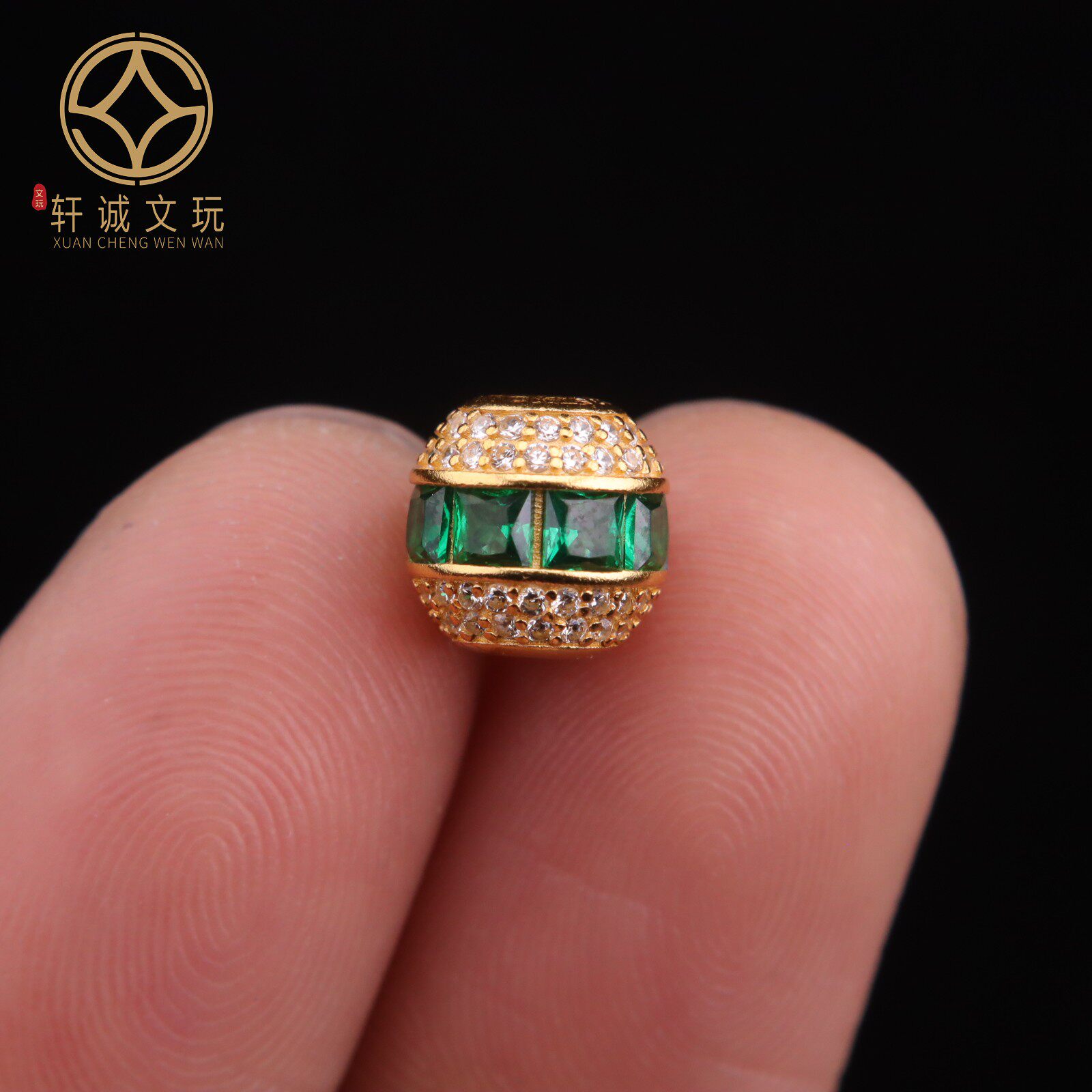 S925纯银镀金镶嵌琉璃绿钻新款隔珠桶珠鼓珠配件手串配珠配珠