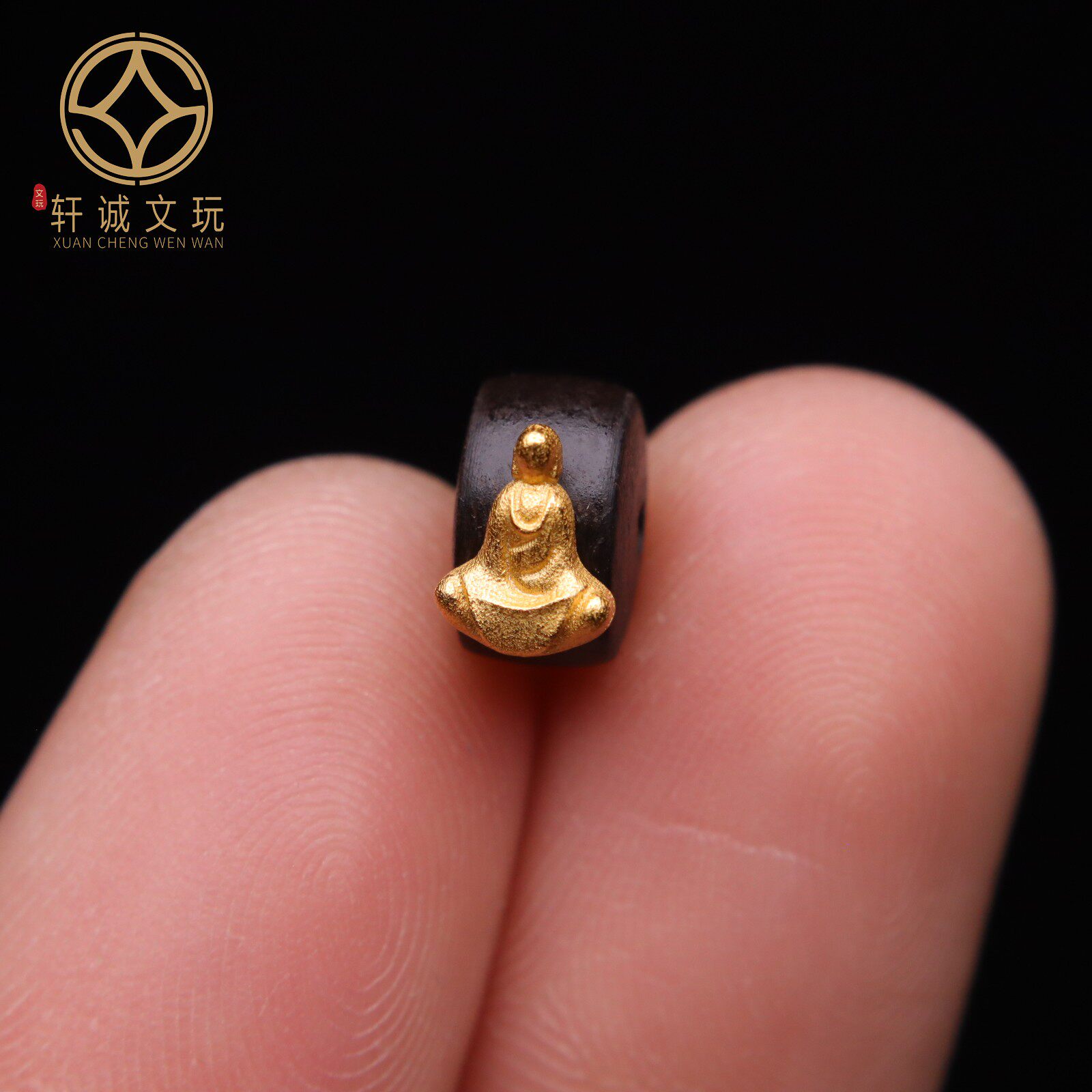 原创S925银镀金天然奇楠沉香木镶嵌五条经文隔片桶珠散珠DIY配饰