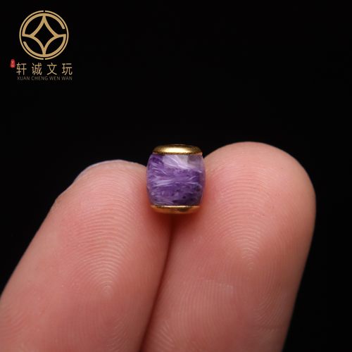 原创S925银镀金天然紫云母镶嵌老型桶珠散珠DIY配饰配件配珠饰品