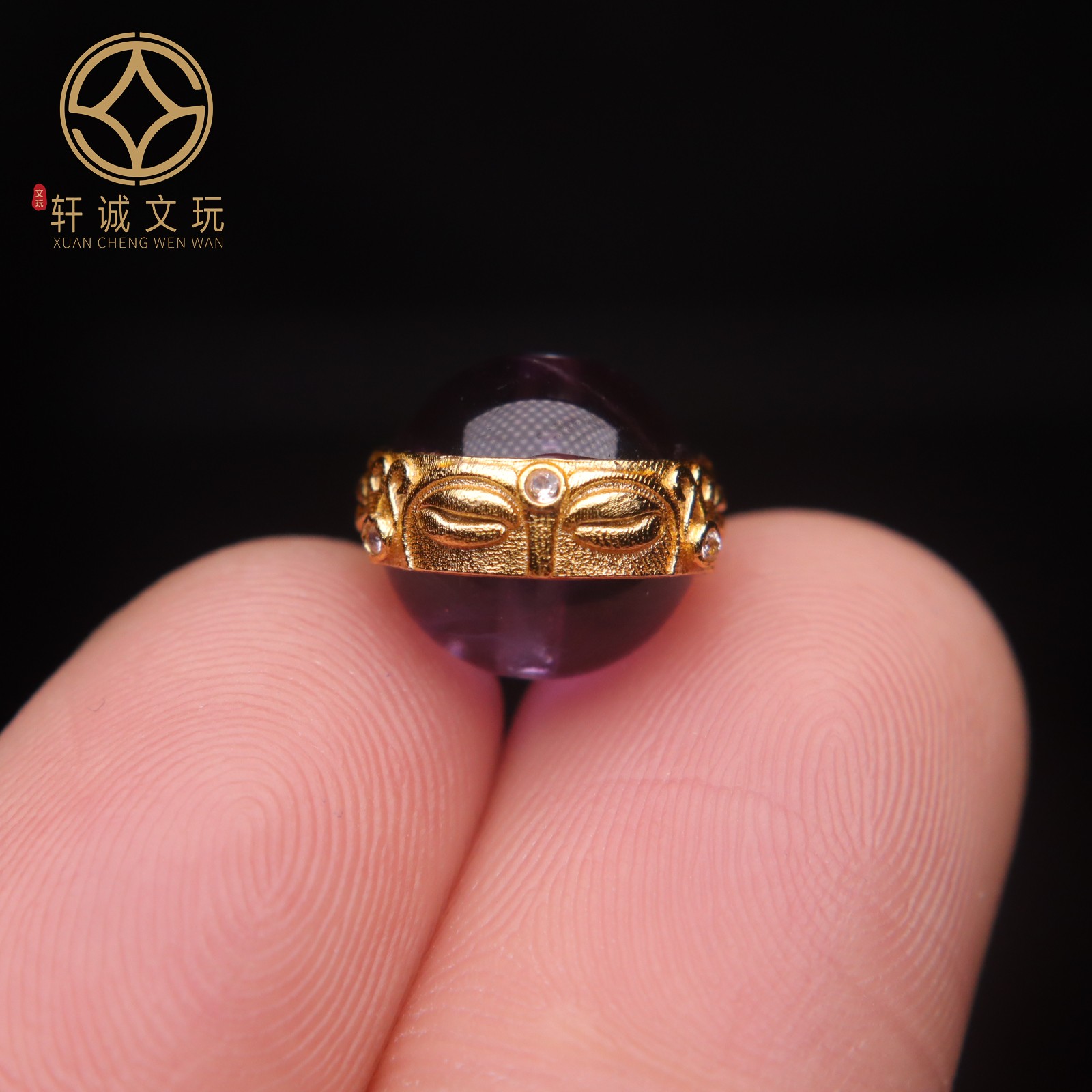 古法金银镀金配件天然紫水晶一念佛镶嵌隔珠鼓散珠DIY文玩配饰件