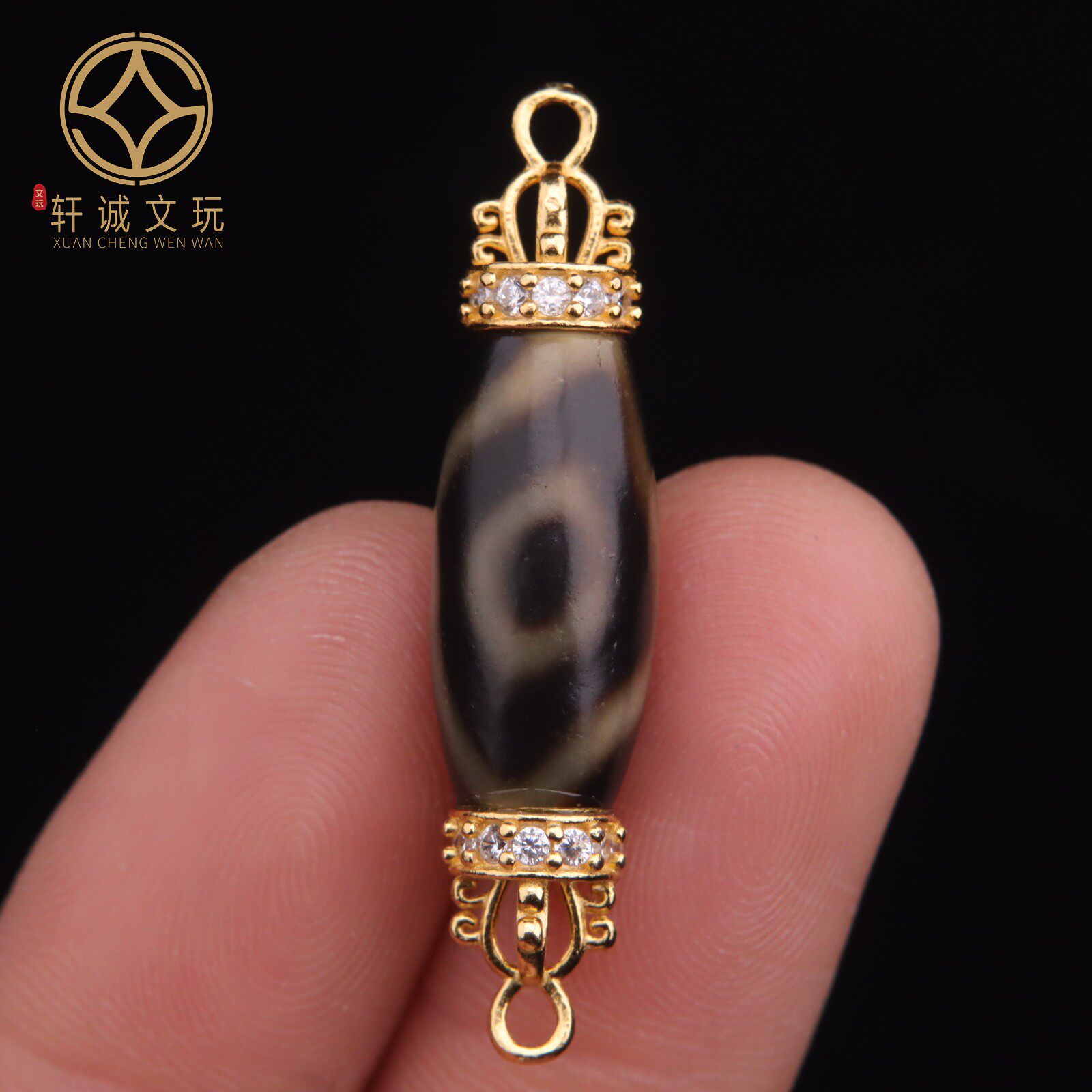 原创925银镀金镶嵌钻天然玛瑙天珠桶珠散珠DIY配饰配件文玩配珠