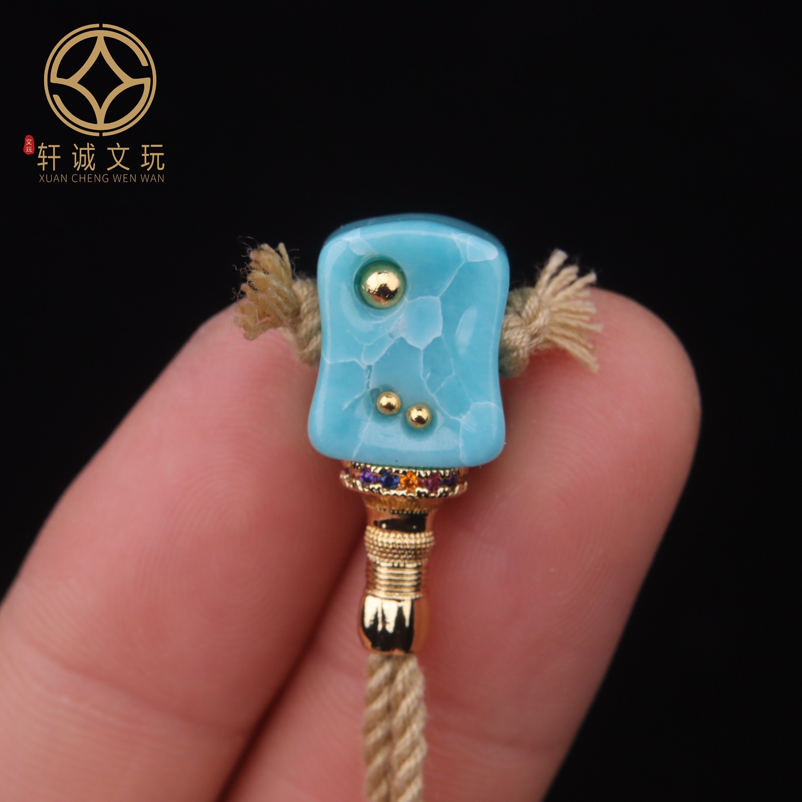 11MM优化天蓝琉璃绿松石网花方三通佛头配珠手持108长串diy配饰