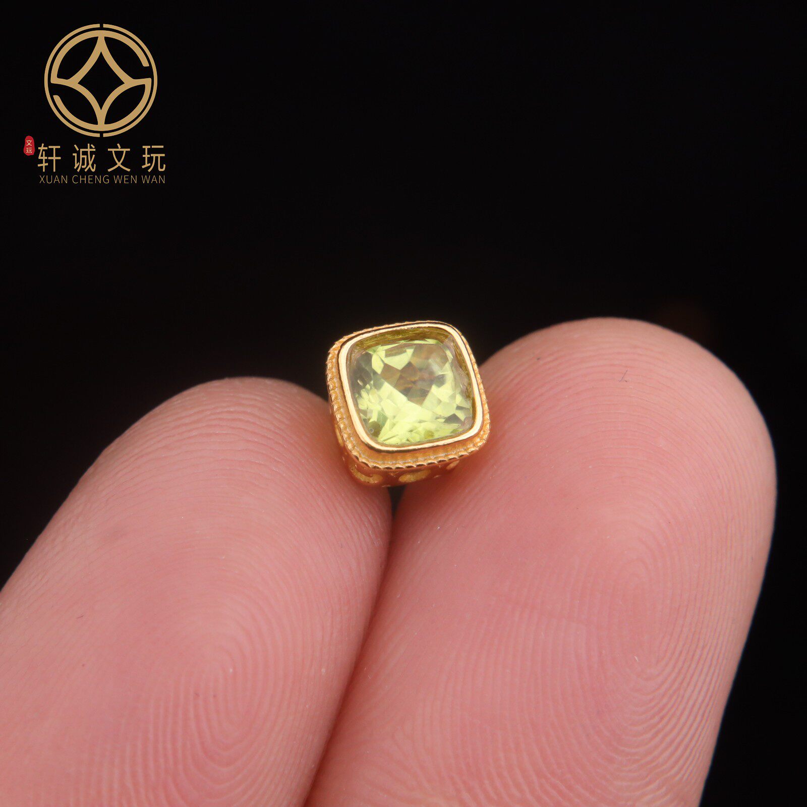 原创925足银镀金镶橄榄石切面方糖桶珠隔珠diy配件文玩配饰散珠