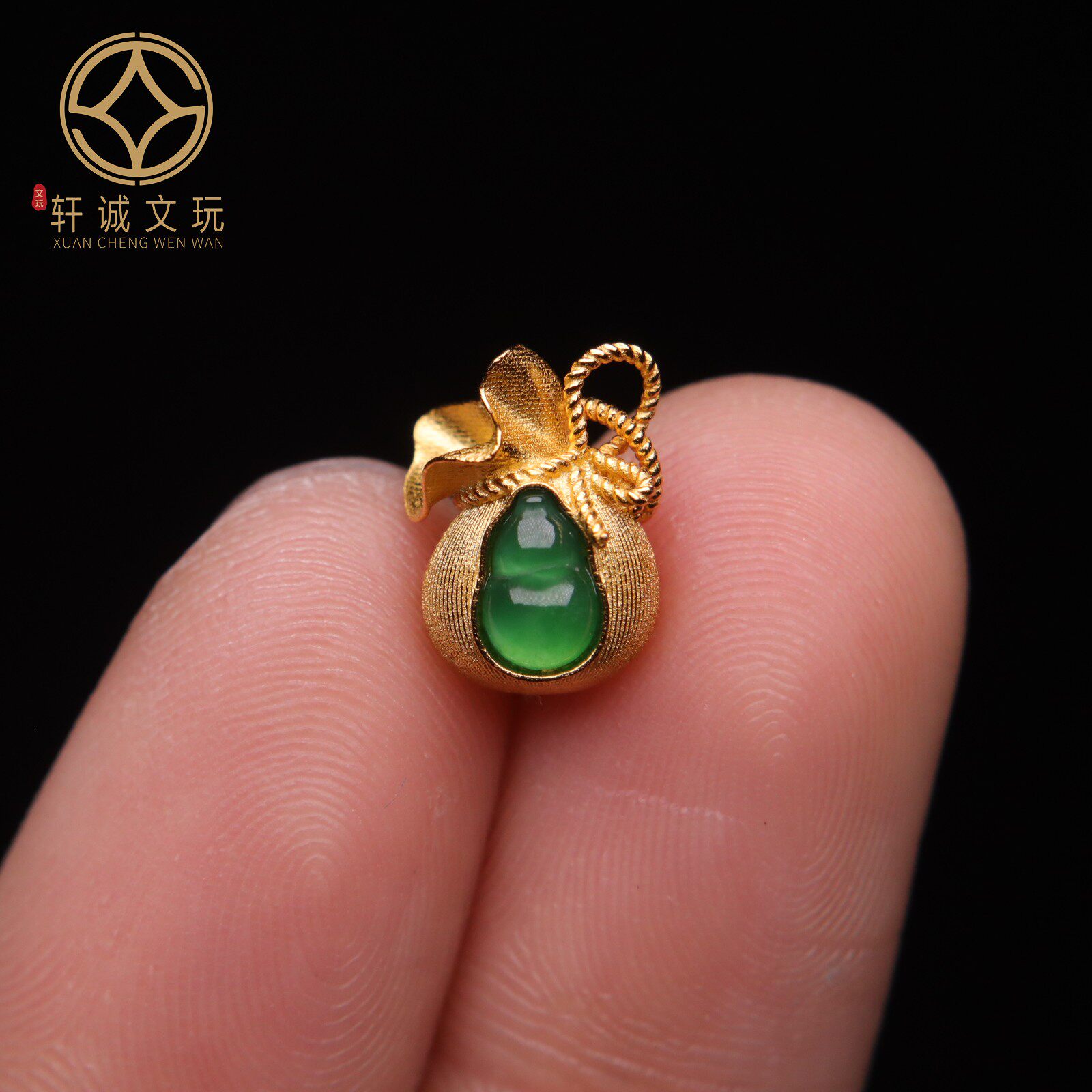 原创S925银镀金天然翡翠钱袋葫芦桶珠散珠DIY手串手链配饰配件