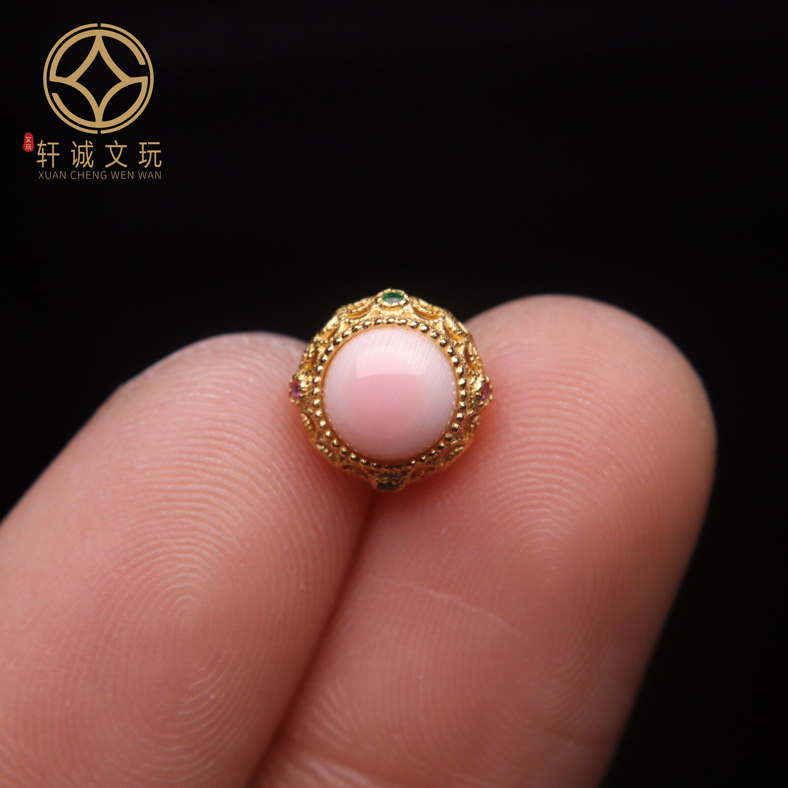 原创S925纯银镀金镶嵌胭脂螺转运女王贝半圆桶珠隔珠配件桶珠配珠