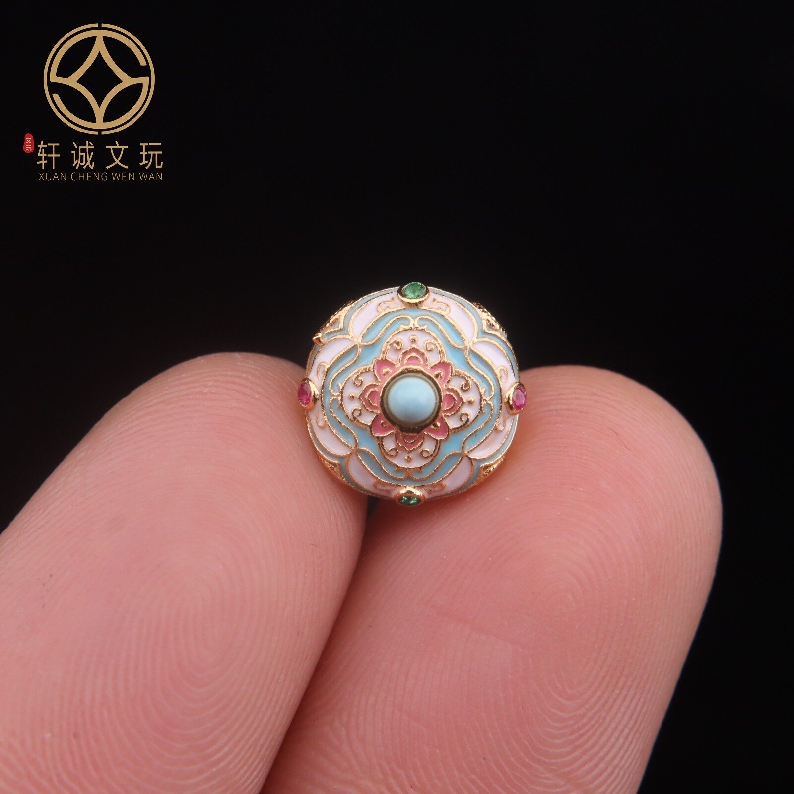 古法金银镀金配件天然松石镶嵌莲花背云隔珠散珠DIY文玩配饰吊坠