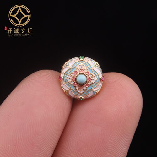 古法金银镀金配件天然松石镶嵌莲花背云隔珠散珠DIY文玩配饰吊坠
