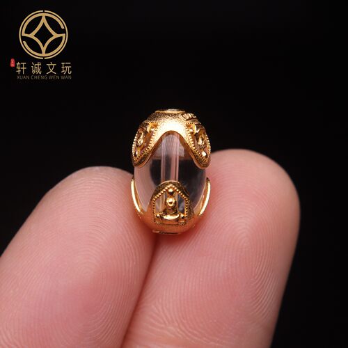 古法金银镀金配件天然水晶镶嵌无相佛桶珠隔珠散珠DIY文玩配饰珠
