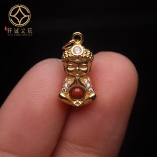 原创S925银镀金宝宝佛镶南红玛瑙桶珠diy文玩珠手串手链文玩配件