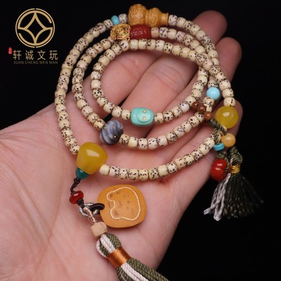 原创星月菩提古法金老型桶珠多圈高瓷绿松石玛瑙108配饰手链手串