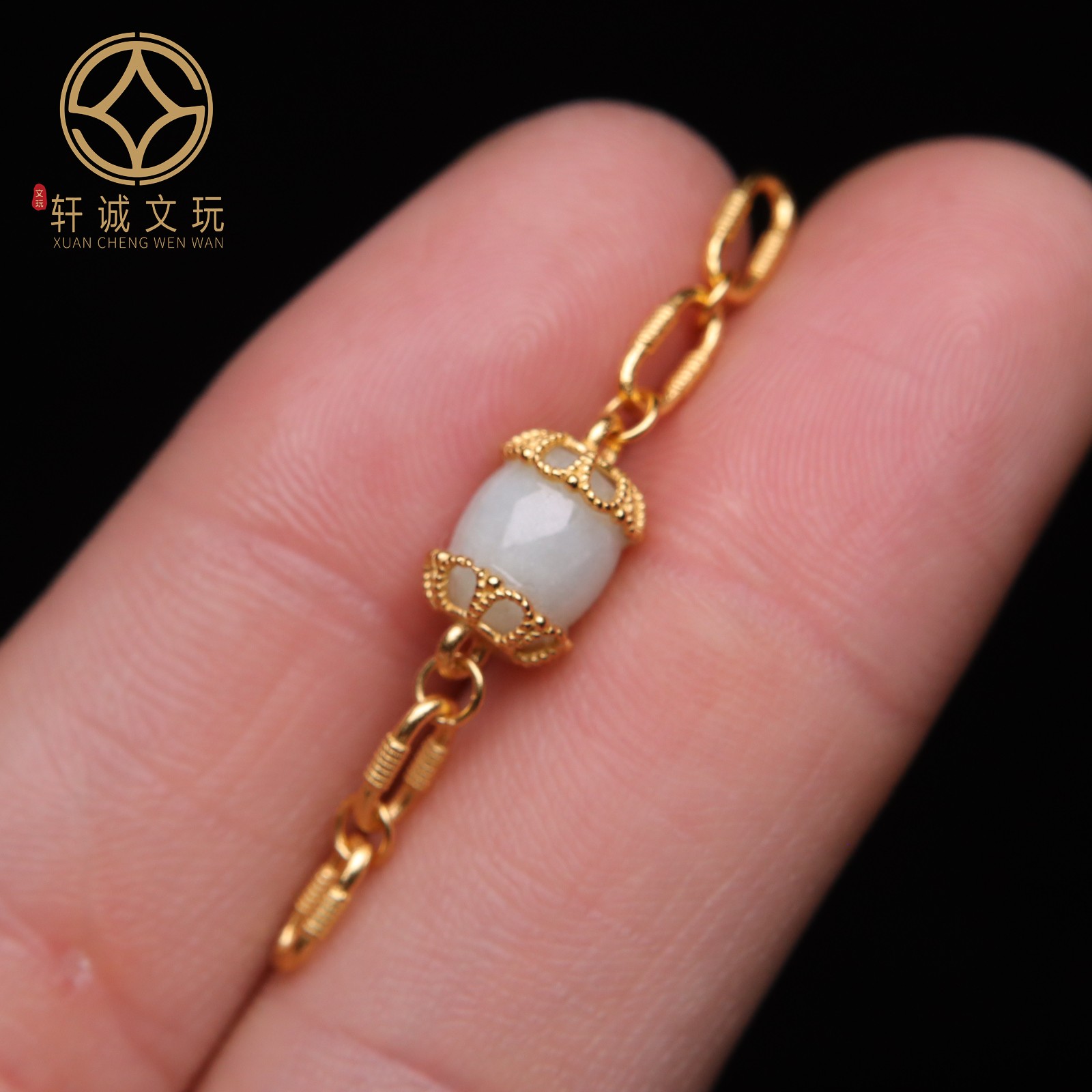 原创纯银925镀金翡翠卡扣桶珠圆珠隔珠长串手工串珠diy文玩配饰