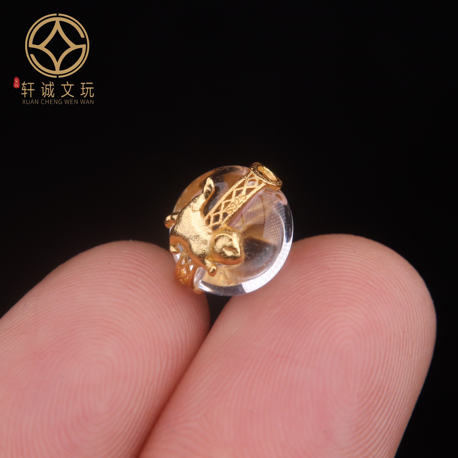 S925纯银镀金镶嵌白水晶莲花莲子桶珠隔珠招财猫配件配珠桶珠