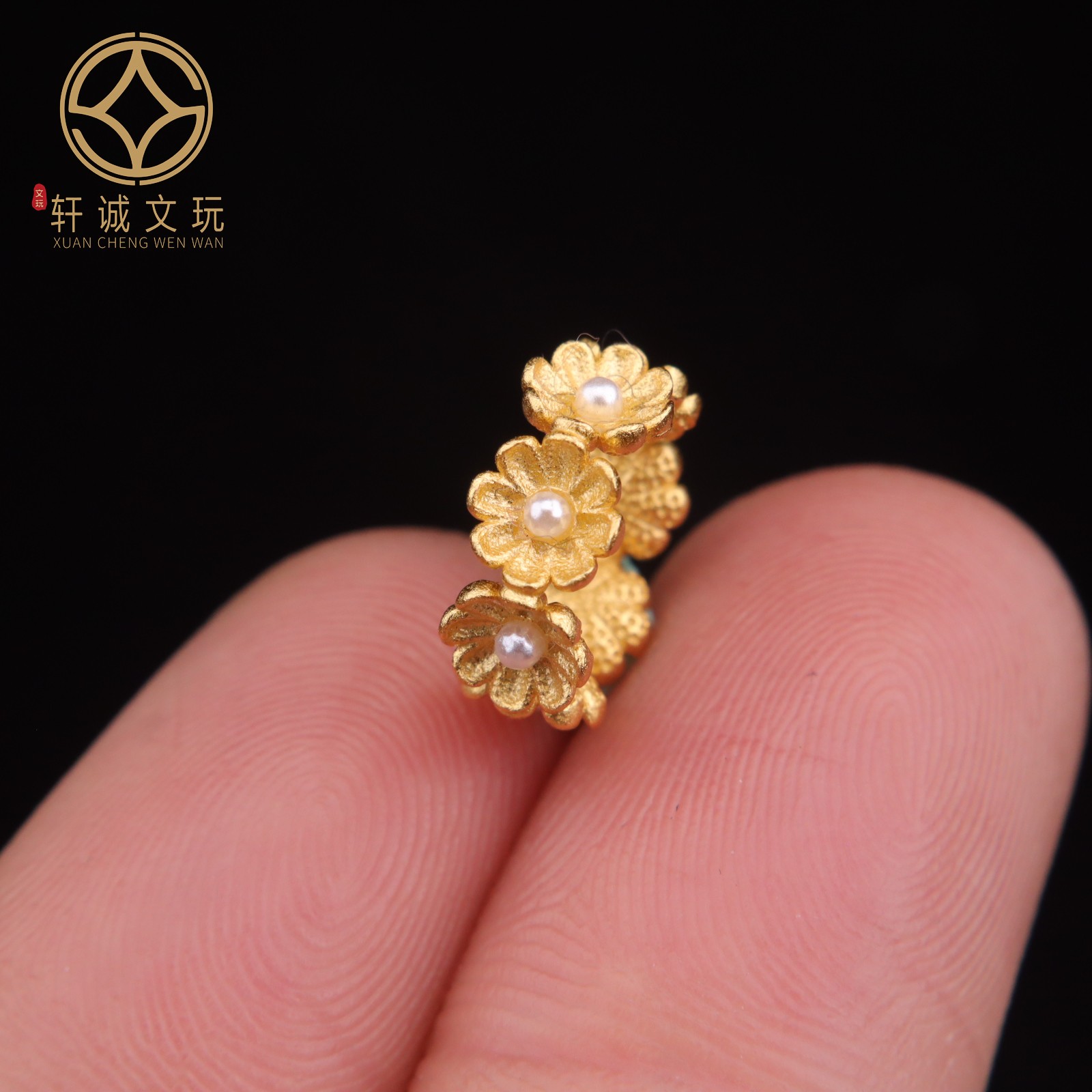 原创足银925银镀金镶嵌珍珠跑环隔片隔珠手串手链108文玩配珠配饰