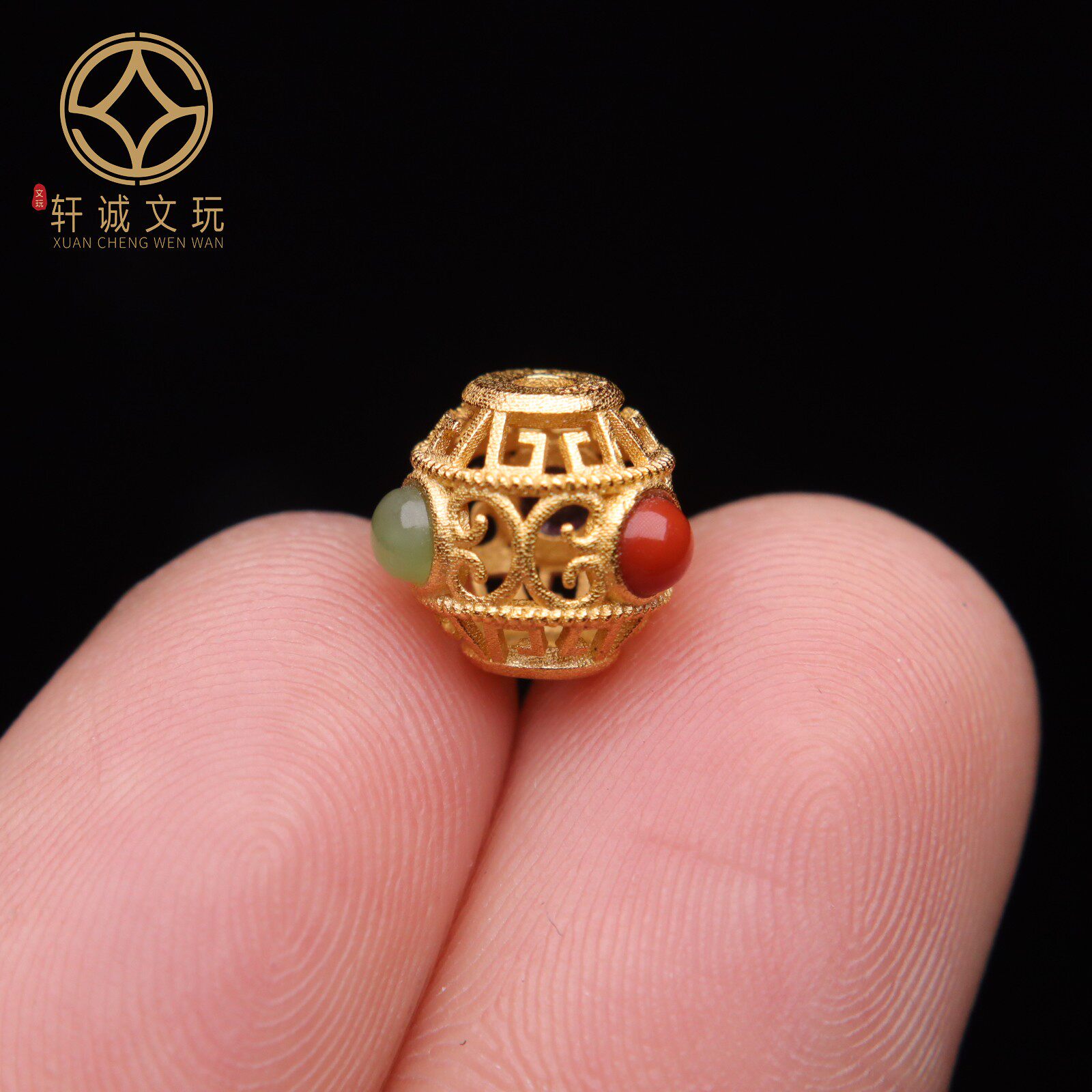 古法银镀金镂空蜻蜓眼南红桶珠隔珠手工串珠编绳diy文玩配饰件
