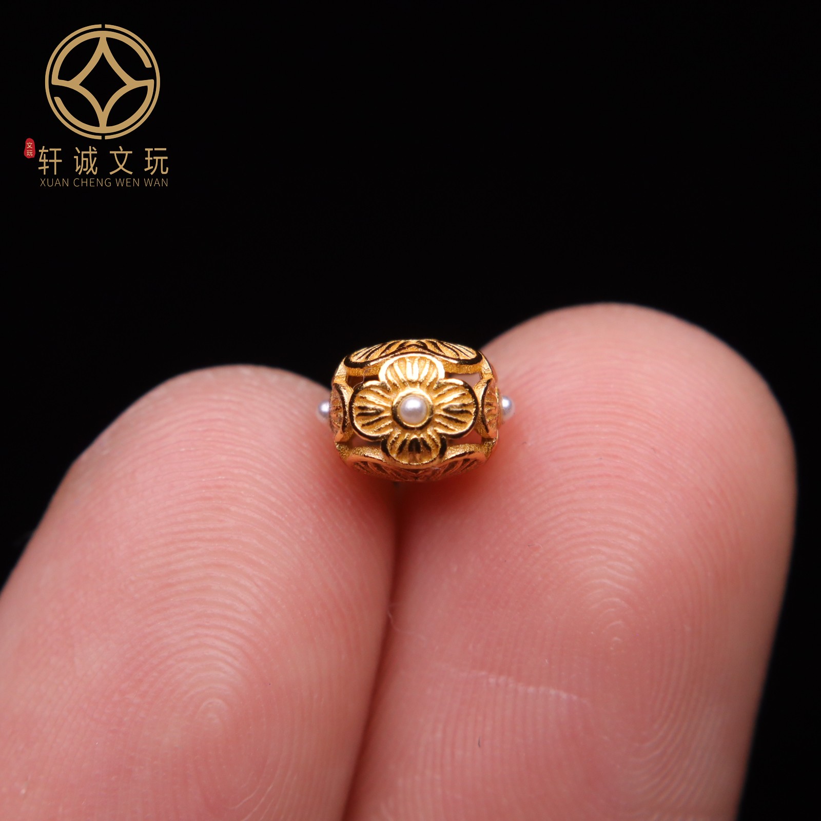 原创纯银925镀金镂空珍珠花桶珠圆珠隔珠长串手工串珠diy文玩配饰