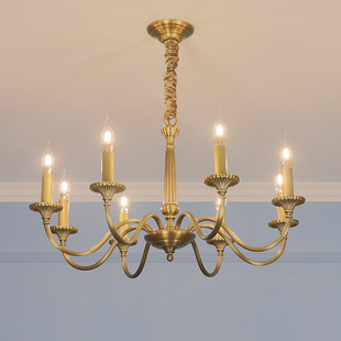 美式 简约全铜客厅餐厅灯具北欧古铜色复古别墅书房卧室蜡烛小吊灯
