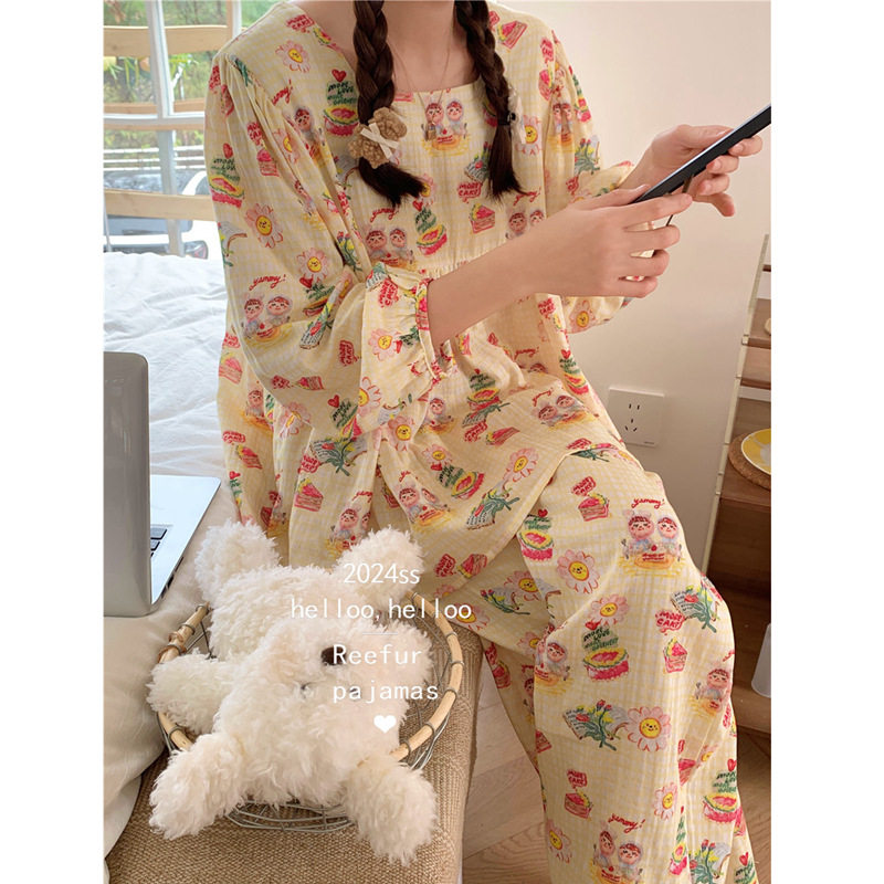 Reefur Rinka 夏季新品 生日派对の太阳花 甜美双层纱布家居服女