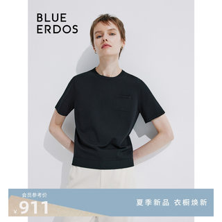 BLUE ERDOS24春夏新款简约直筒小圆领休闲精纺女T恤B245D0076