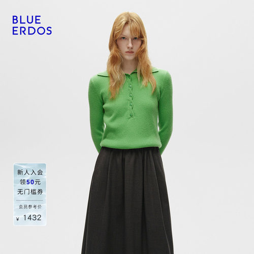【100%山羊绒】BLUE ERDOS 春季新品休闲宽松翻领针织衫上衣女