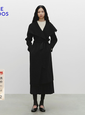 BLUE ERDOS冬季新品摩登质感羊毛羊绒翻领黑色女大衣B256K4701