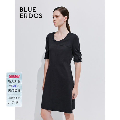 blueerdos简约U型领短袖连衣裙