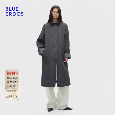 BLUE ERDOS 冬季新品复古简约深灰色中长款双面穿风衣B256J4006