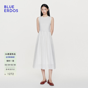 BLUE 简约百搭棉混纺文艺气质通勤拼接背心连衣裙 ERDOS26早春新品