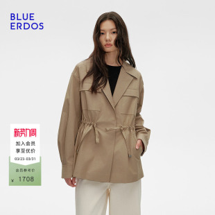 领收腰巴恩风工装 BLUE 西装 春季 短外套女B255J0023 ERDOS