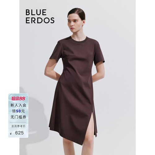 blueerdos纯棉圆领开叉连衣裙
