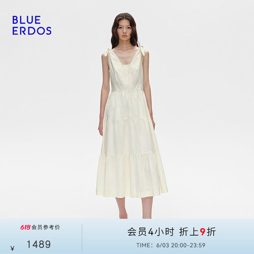 BLUE ERDOS夏季气质优雅棉丝混纺无袖吊带连衣裙B255I3003