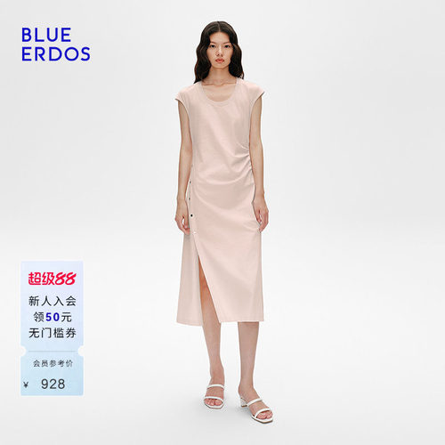 BLUE ERDOS夏季简约圆领盖袖纯棉显瘦连衣裙B255D7010